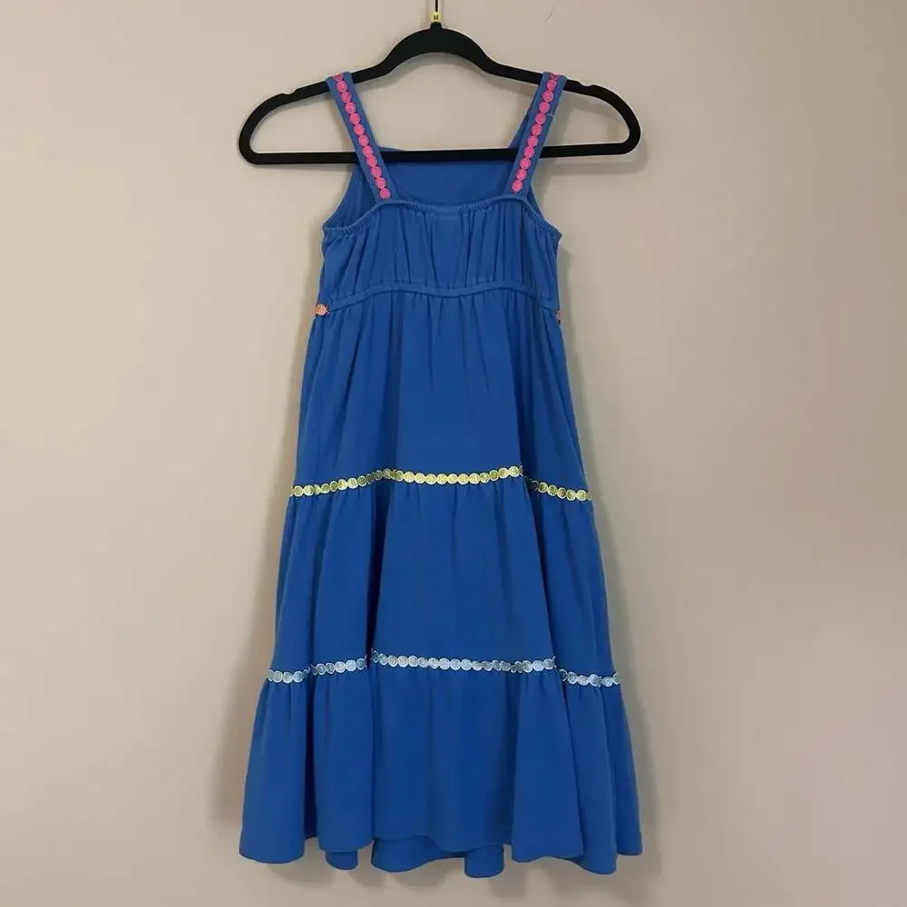 GYMBOREE Rainbow Cabana Blue Sundress Girls Size 8 Tiered W/ Ric Rac Trim